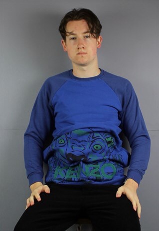 VINTAGE KENZO OVERSIZED LONGLINE SWEATSHIRT IN BLUE WITH EMB