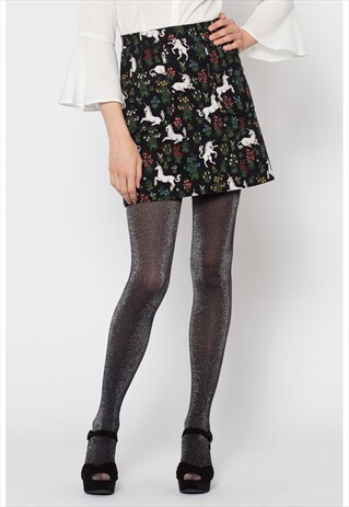 BLACK UNICORN SKIRT WITH SCOOPED PATCH POCKETS