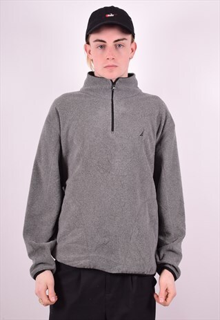 NAUTICA MENS VINTAGE FLEECE JUMPER LARGE GREY 90'S
