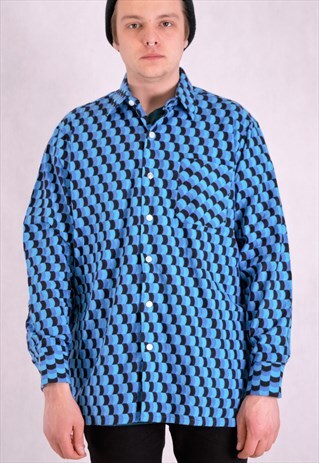 VINTAGE 90S LONG SLEEVE GRAPHIC PATTERN FLANNEL MEN'S SHIRT