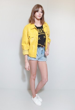 VINTAGE 1990'S AMAZING BRIGHT YELLOW LEATHER JACKET