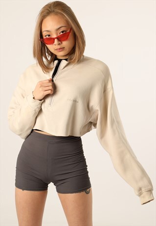VINTAGE COLUMBIA SPELLOUT CROPPED 1/4 ZIP SWEATSHIRT
