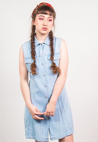 VINTAGE 90'S DENIM PINAFORE MINI DRESS