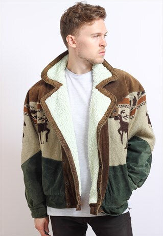 VINTAGE AZTEC NAVAJO FLEECE LINED JACKET