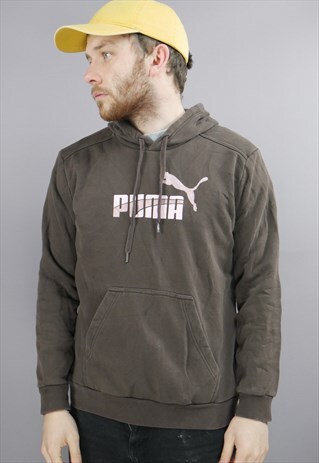VINTAGE PUMA HOODIE IN BROWN WITH LOGO