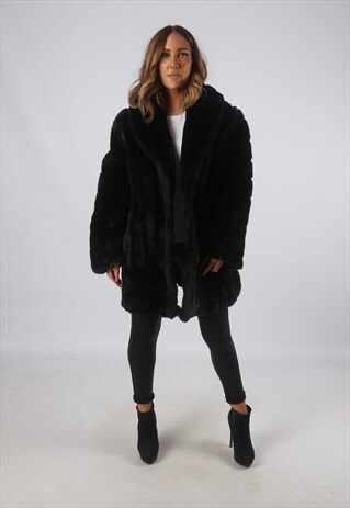 VINTAGE FAUX FUR COAT JACKET SHORT MID UK 18 - 20 (H4D)