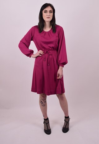 VINTAGE 70'S DARK PINK MID LENGTH DRESS SIZE 10 12