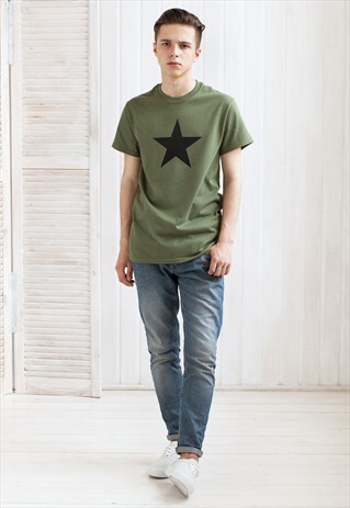 STAR T SHIRT GEOMETRIC ABSTRACT MINIMALIST KHAKI RAD SKATER