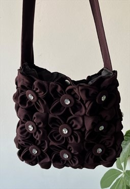 Vintage 00's Y2K Unique Burgundy Floral Small Shoulder Bag