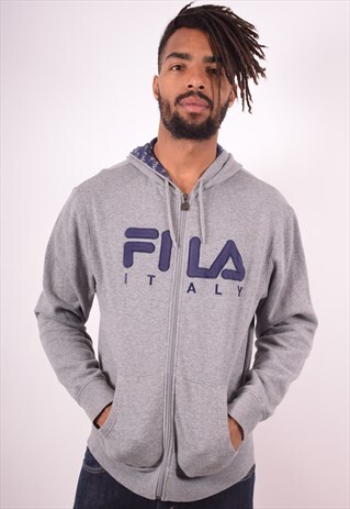 FILA MENS VINTAGE HOODIE JACKET LARGE GREY 90S