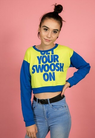 REWORKED VINTAGE BLUE LIME GREEN GET YOUR SWOOSH ON CROPPED