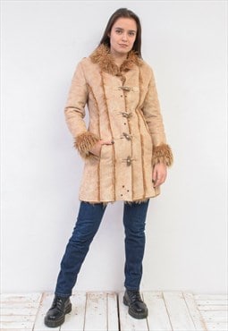 Vintage Women's M Y2K Afghan Jacket Faux Suede Faux Fur Coat