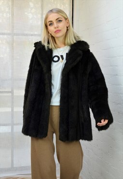 Premium Vintage 90s Soft Black Crop Faux Fur Jacket / Coat