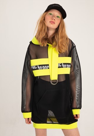 OVERSIZED LONG-SLEEVED HOODIE IN BLACK WITH GRAPHIC BANDS