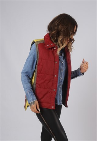 VINTAGE GILET JACKET FITTED RETRO RED UK 12 (ELAN)