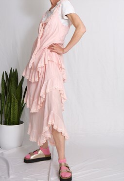 Y2K summer dress tiered in pink with lace 