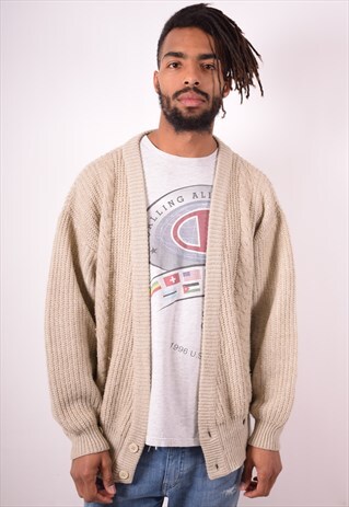 WRANGLER MENS VINTAGE CARDIGAN SWEATER LARGE BEIGE 90S