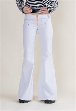 Vintage Y2k Flare Rave Low Waist White Trousers XS/S