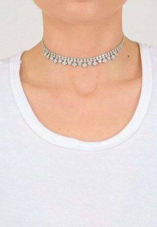 PRETTY 90S Y2K DIAMANTE CHOKER NECKLACE