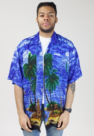 VINTAGE 90S BEACH SCENE PATTERNED SHIRT