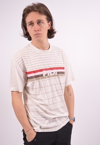 VINTAGE FILA T-SHIRT TOP STRIPES BEIGE