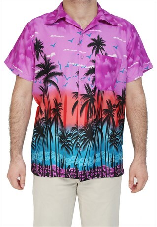 HAWAIIAN STYLE PALM TREE PRINT SHIRTS-PURPLE