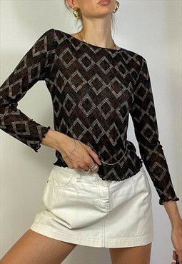 Vintage Y2k Graphic Mesh Top Brown