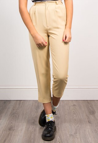 90'S VINTAGE BEIGE HIGH WAIST TAPERED TROUSERS