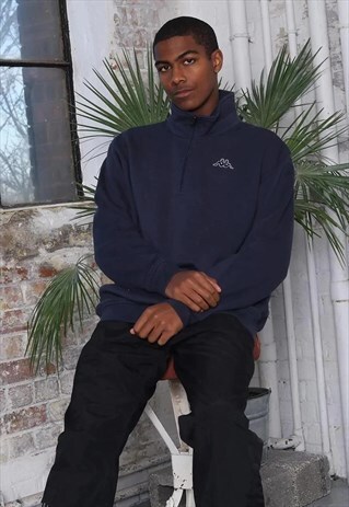VINTAGE KAPPA EMBROIDERED LOGO 1/4 ZIP SWEATSHIRT BLUE