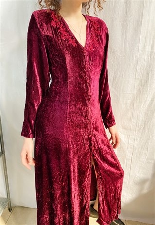 VINTAGE 90S HAUTE BOHEME BOHO VELVET MAXI DRESS MAROON