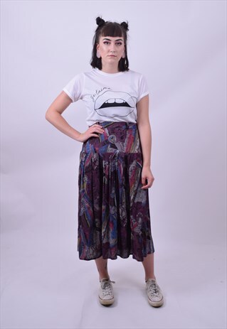 VINTAGE 80'S CRAZY PRINT GRANNY SKIRT PREPPY SIZE 8 TO 10