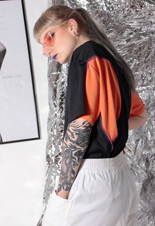 90S GRUNGE Y2K J. LINDEBERG BLACK ORANGE PINK POLO T-SHIRT
