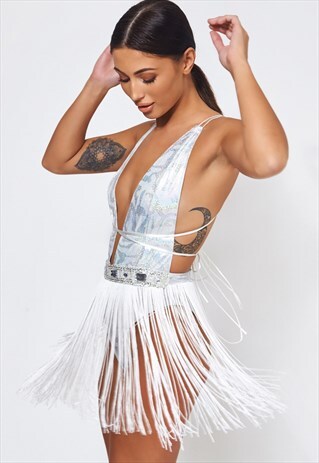 ELECTRA HOLOGRAPHIC TASSEL MINI DRESS