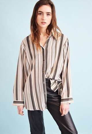 90'S RETRO STRIPED PRINT OVERSIZED SHIRT TOP