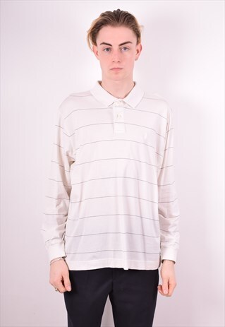 NAUTICA MENS VINTAGE POLO SHIRT LONG SLEEVE LARGE WHITE 90S