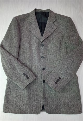 90's Vintage Suit Jacket Herringbone Grey