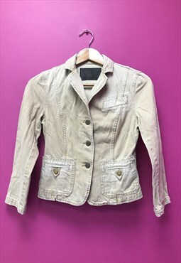 Vintage Y2K Denim Jacket Stone Brown Cotton Cropped