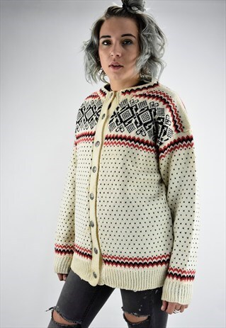 VINTAGE 80S ICELANDIC/NORWEGIAN/FAIRISLE BUTTON UP CARDIGAN