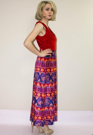 VINTAGE 70'S TRIBAL VELVET MAXI DRESS