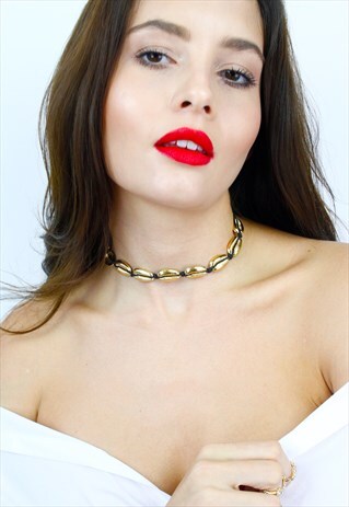 GOLD BLACK PUKA SHELL BOHO CHOKER NECKLACE