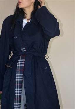 Vintage Burberry Wool Nova Check Winter Trench Coat