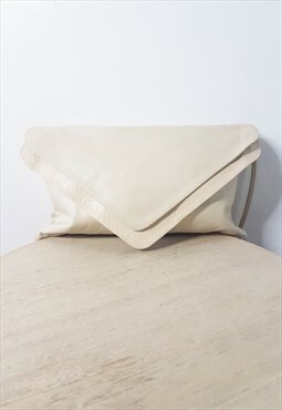 Vintage Off White Leather Envelope Clutch Bag