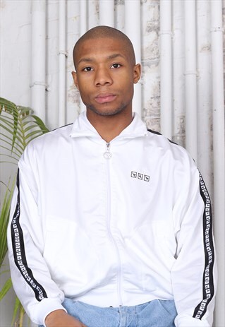VINTAGE DIADORA TAPE LOGO TRACK JACKET WHITE