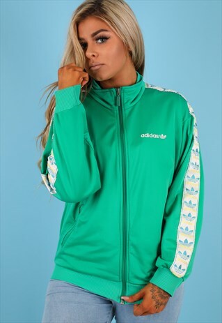 VINTAGE ADIDAS TRACK JACKET WITH LOGO TAPE IN GREEN NJ519