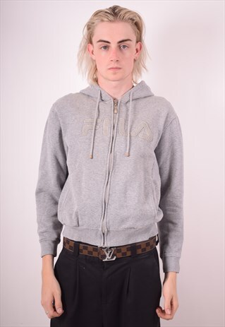 FILA MENS VINTAGE HOODIE JACKET SMALL GREY 90S