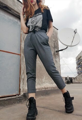 HIGH WAISTED CHECKED TROUSERS