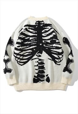 Skeleton sweater grunge bones jumper Harry Potter top cream