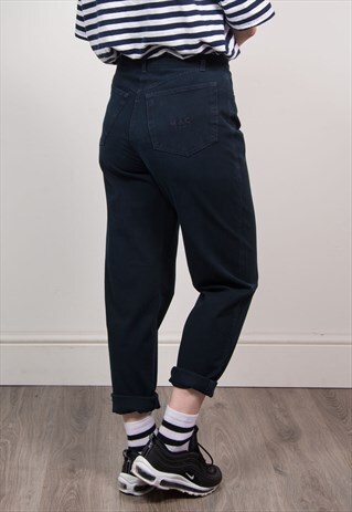 VINTAGE 90'S DARK NAVY BLUE DENIM HIGH WAIST MOM JEANS