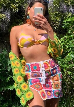 Sundance Kid Green & Yellow Sunflower crochet Cardigan 