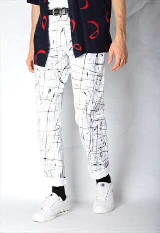 REWORKED VINTAGE 90S HAND PAINTED ABSTRACT CHECK JEANS